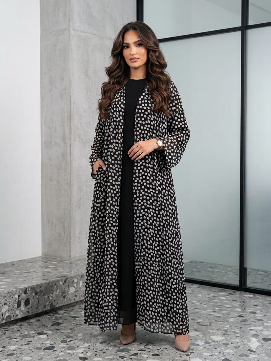 Luxury Navy Printed Abaya with Matching Hijab