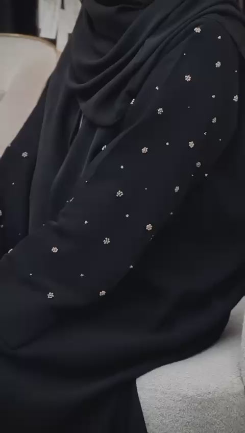 Luxury Navy Printed Abaya with Matching Hijab