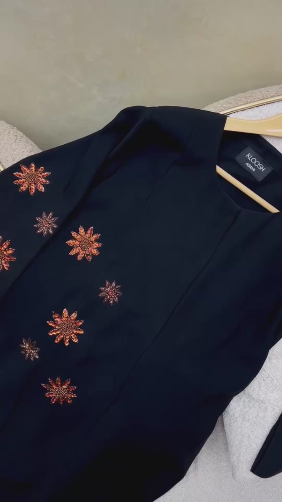 Kloosh Abayas | Celestial Bloom Premium Black Abaya with Copper Floral Hand Embellishments